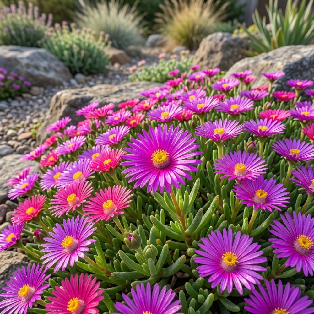 200 Pcs Ice Plant Seeds for Planting Outdoors, Non-GMO Heirloom Wildflower, Low Maintenance Pink Blooms for Rock Gardens