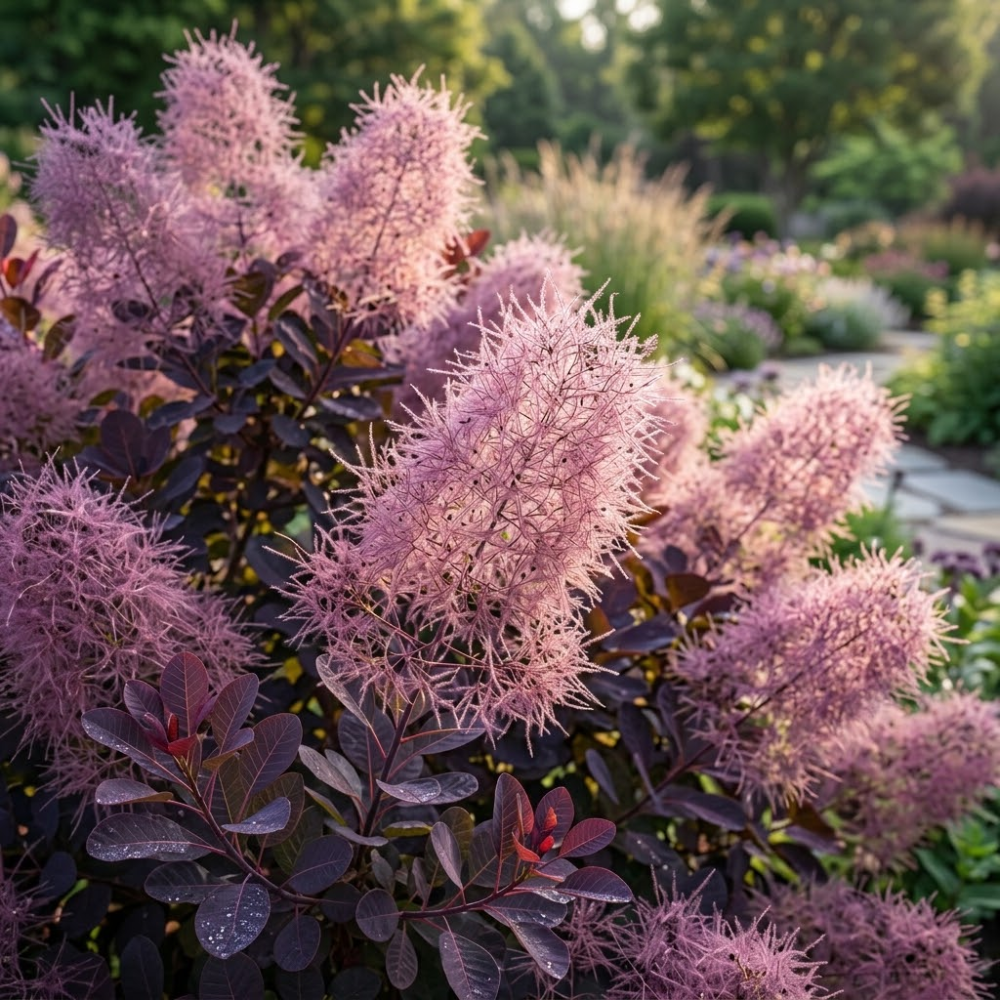 2 Purple Smoke Tree Plants Live, 12-18 Inch Tall in 4" Pot, Royal Purple Foliage Ornamental Shrub, Cold-Hardy Decorative Plant for Sun