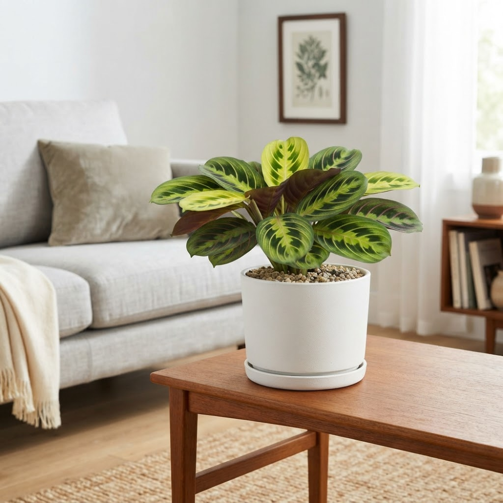 Maranta Plant Live ‘Lemon Lime’, 4" Potted Plant, Easy Care Indoor Greenery, Decorative Prayer Plant for Shelves and Desks