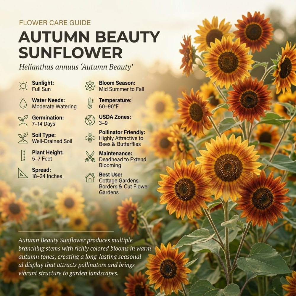 25 Pcs Autumn Beauty Sunflower Seeds for Planting, Non-GMO Heirloom Tall Flowers, Sturdy Vigorous Stalks for Vibrant Summer to Fall Gardens