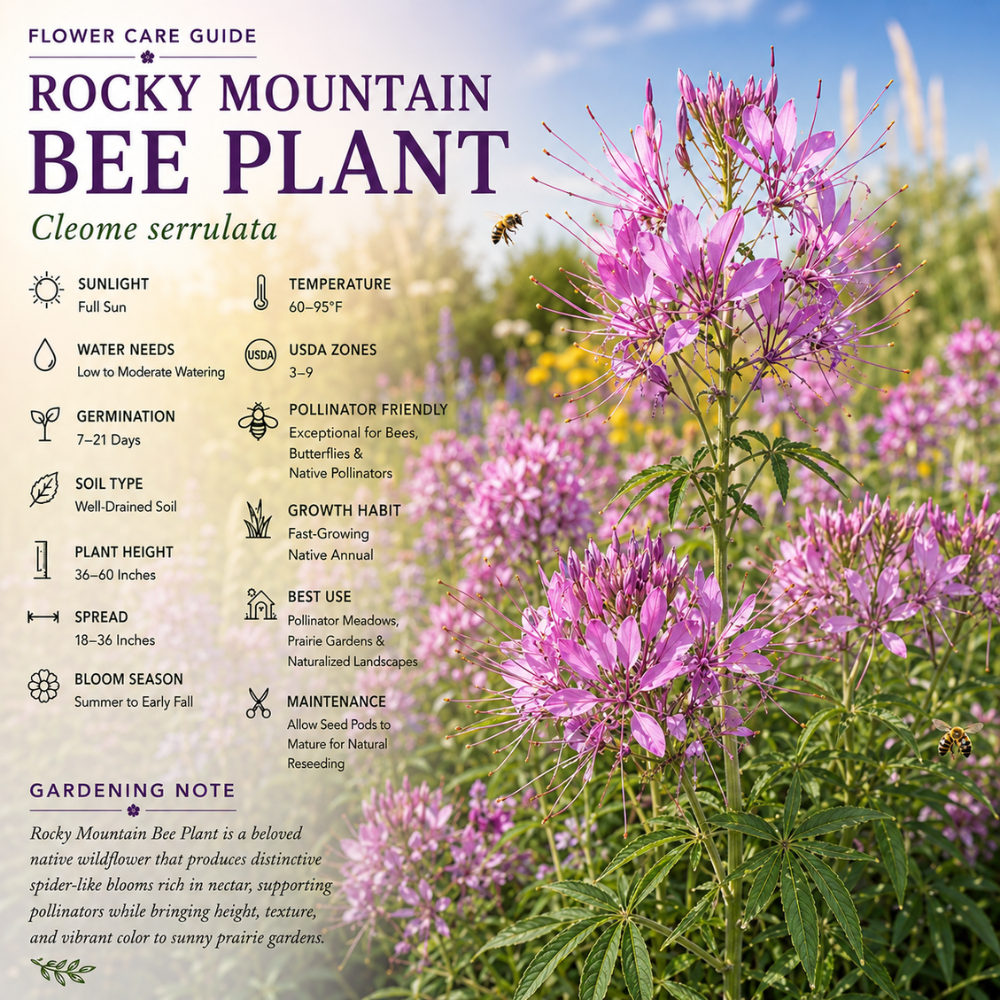 50 Pcs Rocky Mountain Bee Plant Seeds for Planting Outdoors, Non-GMO Heirloom Tall Flower Seeds, Low Maintenance Pink Blooms for Yard Borders