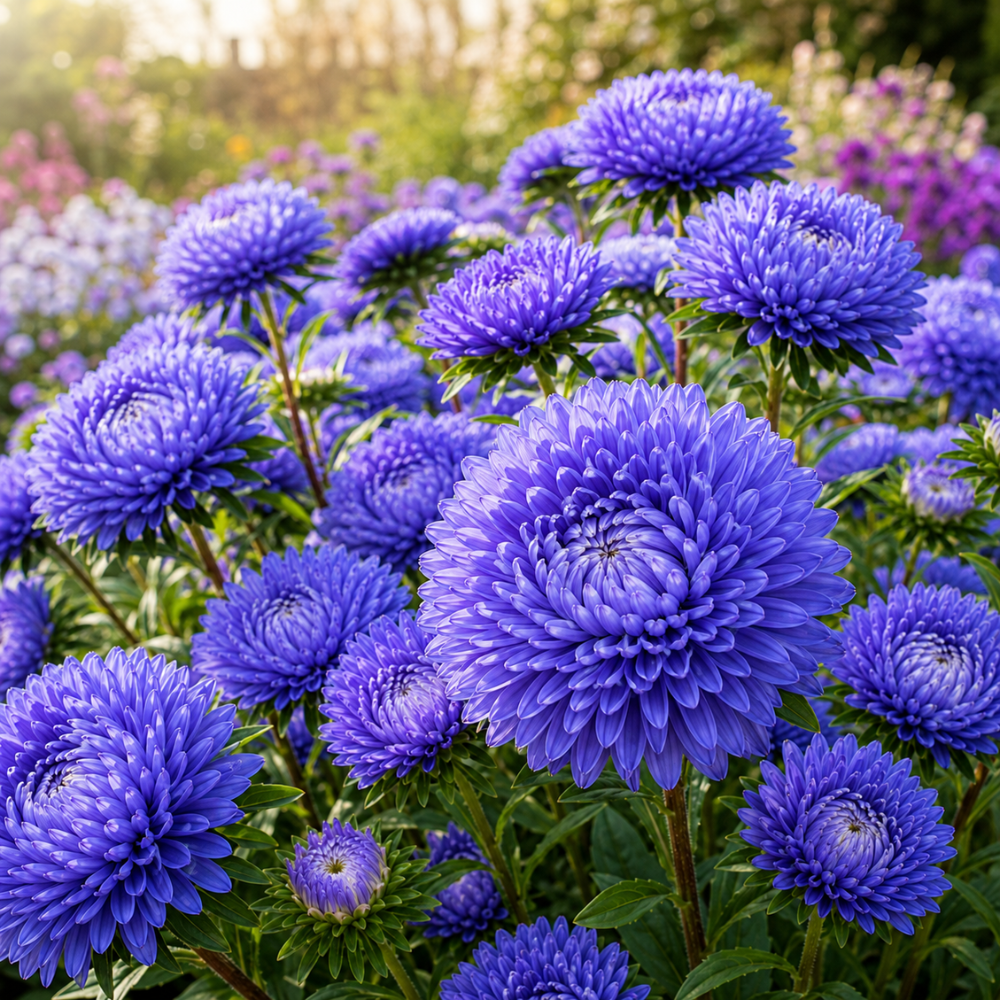 25 Pcs Gala Blue Aster Seeds for Planting Outdoors, Non-GMO Heirloom Fall Flowers, Low Maintenance Vibrant Violet-Blue Blooms for Yard Borders