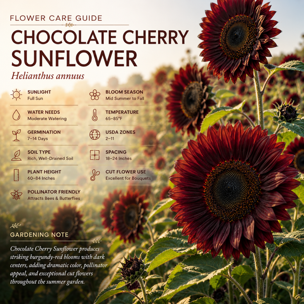 25 Sunflower Seeds Chocolate Cherry for Planting Outdoors, Non-GMO Heirloom Flower Seeds, Striking Dark Burgundy Blooms for Cut Gardens