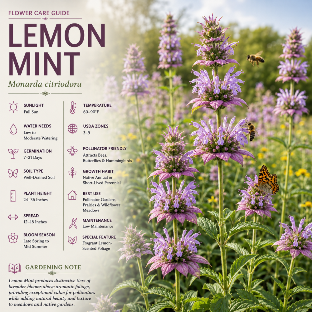 250 Pcs Lemon Mint Seeds for Planting Outdoors, Non-GMO Heirloom Herb Garden Seeds, Cold-Hardy Purple Horsemint Blooms for Yard Borders & Pollinators