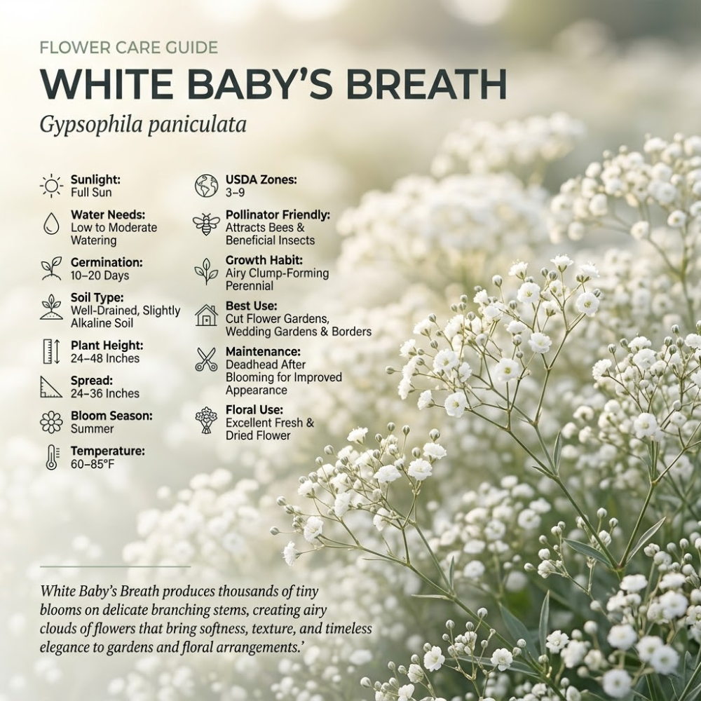 500 Pcs Baby's Breath Seeds Perennial for Outdoors, Easy to Care Outdoor Yard Floral Décor, Low Maintenance Displays