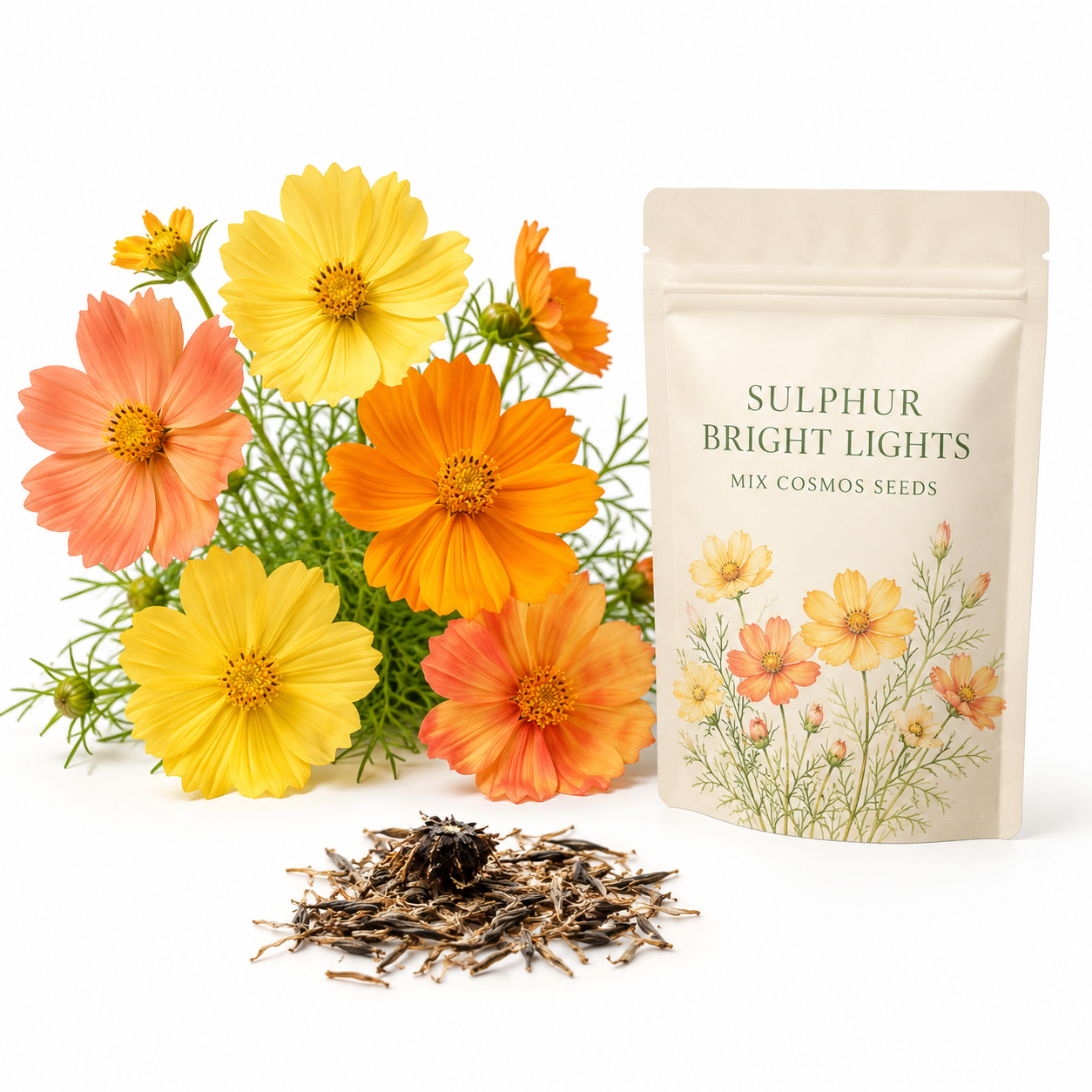 100 Mix Sulphur Cosmos Seeds for Planting, Non-GMO, Annual Cosmos sulphureus Seeds, Vibrant Yellow Orange & Red Flowers for Backyard Garden