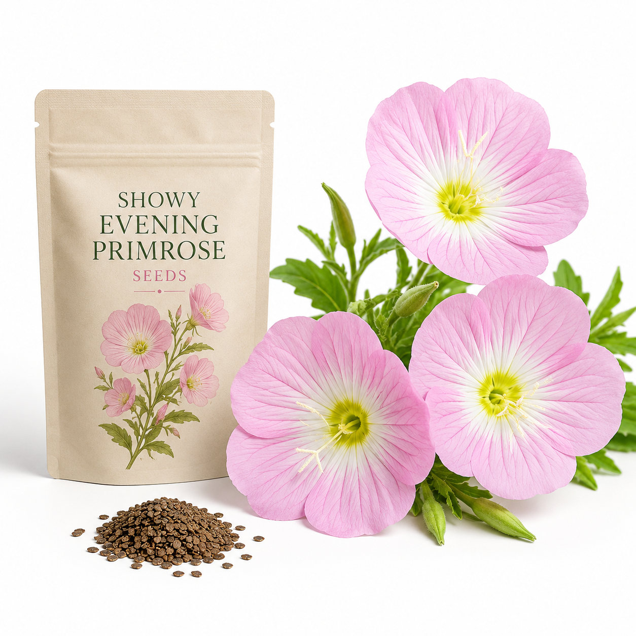1500 Showy Evening Primrose Seeds for Planting, Non GMO, Heirloom, Fragrant Soft Pink Wildflower Seeds, Ideal for Gardens & Landscaping