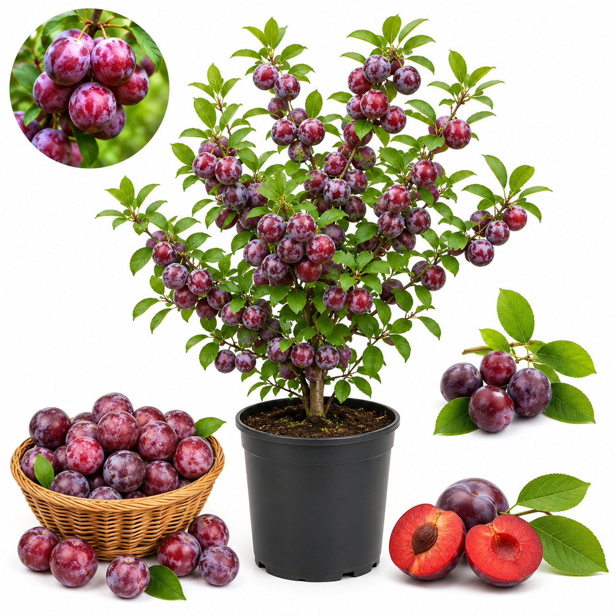 Methley Plum Tree Live Plant in 3 Gallon Pot, 3 Feet Tall Japanese Plum Tree, Sweet Fruit Trees Live Plants Ready to Fruit for Home Backyard (No Ship to CA, HI, AK)