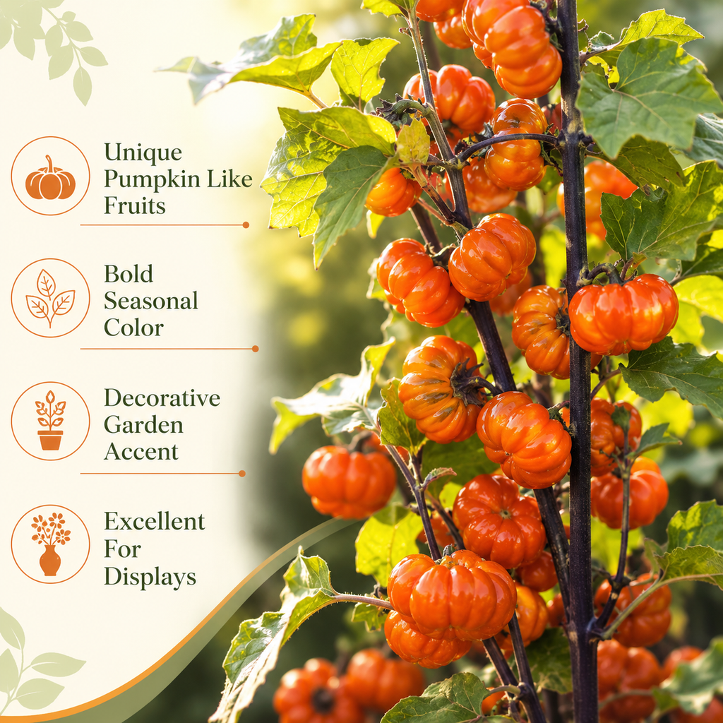 15 Pcs Pumpkin On A Stick Seeds, Heirloom Ornamental Eggplant, Eye-Catching Mini Pumpkin Bush, Perfect for Pots, Containers, and Small Yards