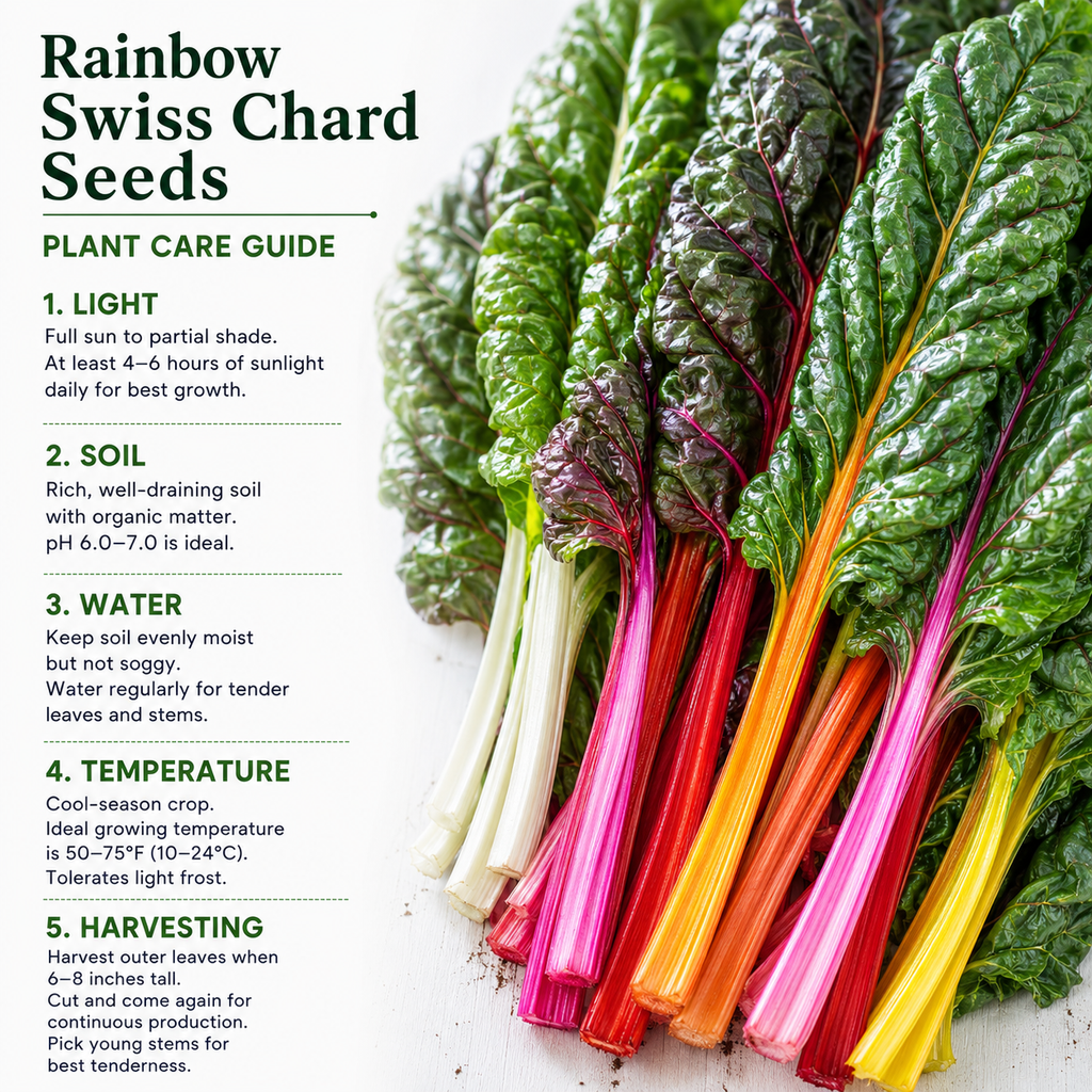 150 Pcs Rainbow Swiss Chard Seeds for Planting, Non GMO, Heirloom, Easy to Grow, Delicious Tender Greens, Ideal for Raised Beds, Containers & Gardens