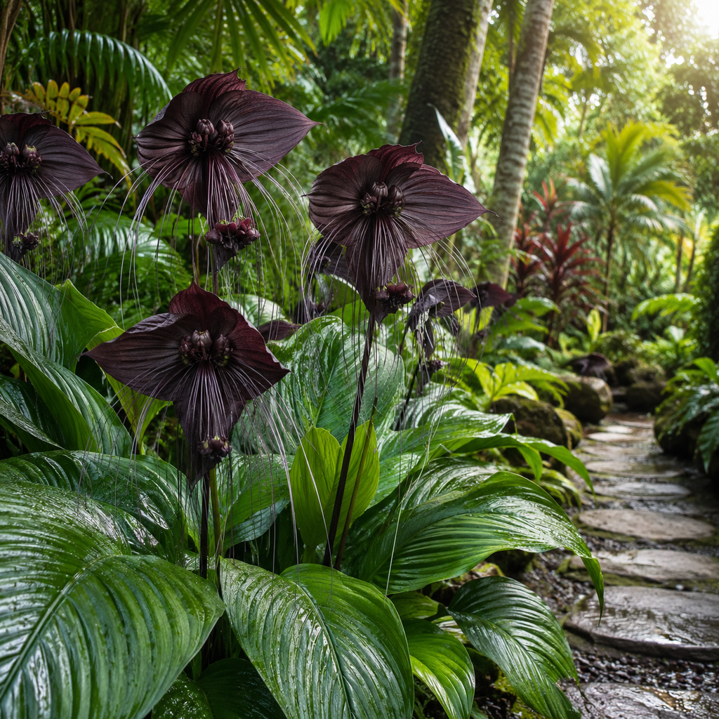 Black Bat Flower Plant Live | Tacca Chantrieri | 4 Inch Tall | Exotic Tropical Houseplant with Dramatic Black Blooms | Eye-Catching Indoor Decor Plant & Gift for Plant Lovers