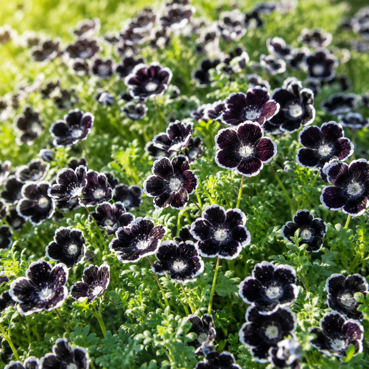 50 Pcs Penny Black Nemophila Seeds, Non GMO, Low Maintenance, Striking Deep Purple-Black Blooms for Patio Containers & Pollinator Gardens