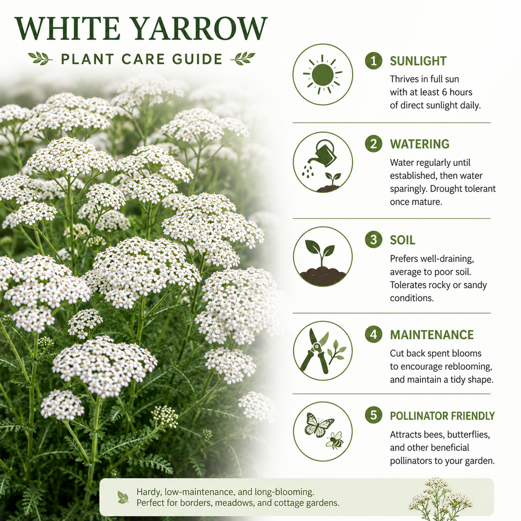 500 White Yarrow Seeds, Non GMO, Hardy, Drought Tolerant Native Flower, High-Yielding Achillea Groundcover for Rock Gardens