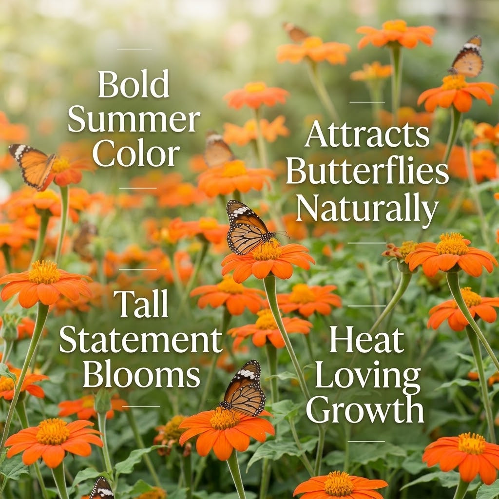 Mexican Sunflower Seeds, 50 Pcs Tithonia Seeds, Non GMO, Drought Tolerant, Vibrant Orange Wildflower