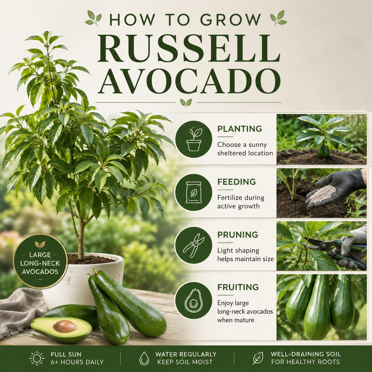 Avocado Trees Live Plants - Russell Avocado | 30–36 Inch Tall Potted Plant | Fruit Tree for Outdoor Growing & Home Gardens (No Ship to CA,HI,AK)