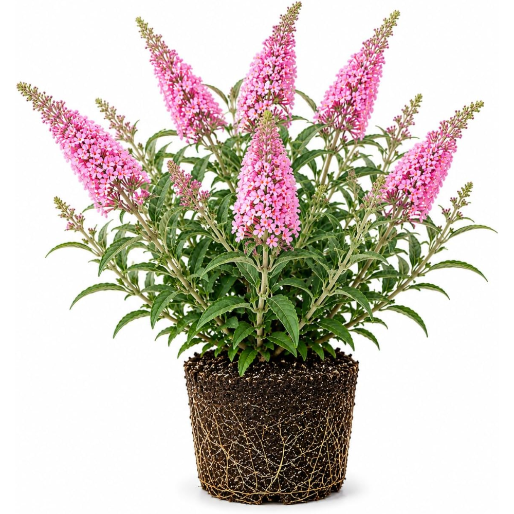 Butterfly Bush Live Plant – Raspberry Buddleia, 4-6 Inch Tall Starter, Vibrant Pink-Red Flowering Shrub for Backyard and Garden Rows