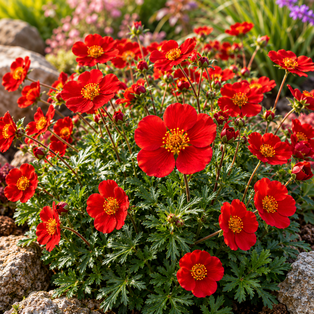 200 Pcs Scarlet Cinquefoil Seeds, Heirloom Non-GMO Perennial, Low Maintenance Deep Red Blooms for Yard Borders
