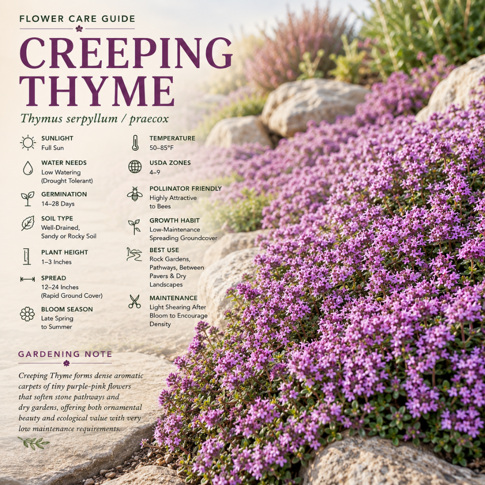 250 Pcs Creeping Thyme Seeds for Planting Outdoors, Non-GMO Heirloom Ground Cover, Fragrant Pink Blooms for Gardens & Walkways