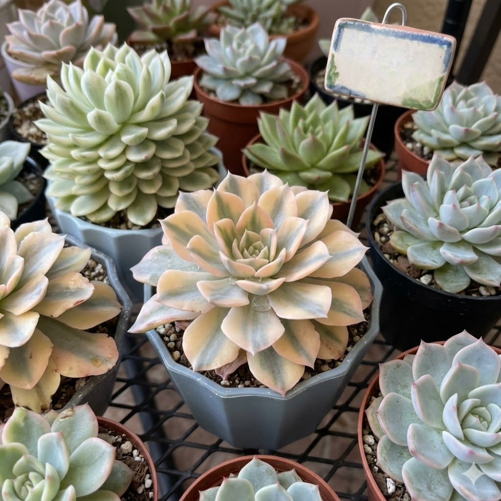 3 Echeveria Subsessilis Succulents Live Plants, Echeveria Variegated Succulent in 4 Inch Pot, Easy Care Succulent Collection for Beginners