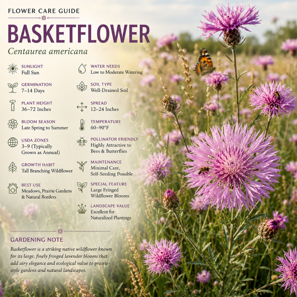 100 Basketflower Seeds, Heirloom Non-GMO Wildflowers, Low Maintenance Pink & Lilac Blooms for Pollinators