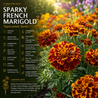 300 Pcs Sparky French Marigold Seeds for Planting Outdoor, Non-GMO Heirloom Wavy Double Flowers, Low Maintenance Orange & Gold Blooms for Yard Borders