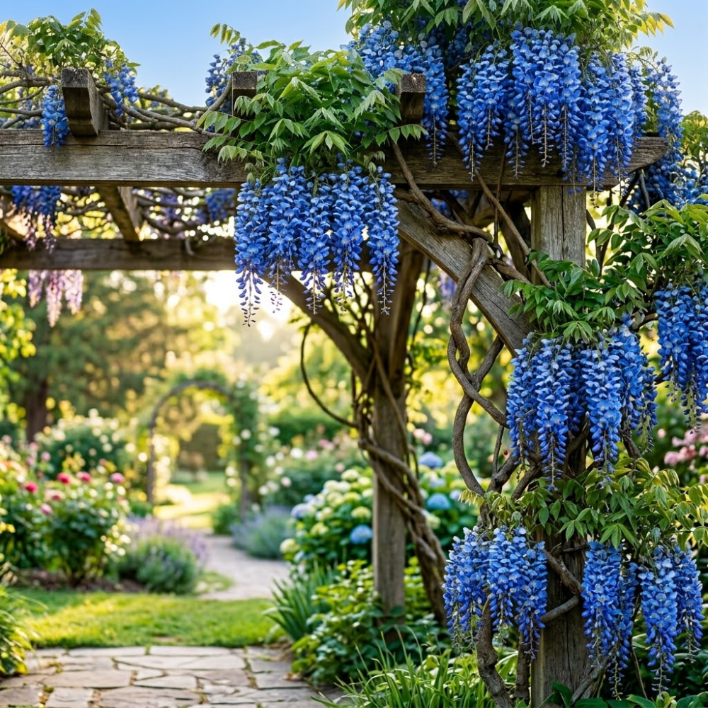 Blue Wisteria Tree, 2.5 Inch Pot, Potted Flowering Vine Starter, Fast Growing Purple-Blue Bloom Shrub for Garden and Patio