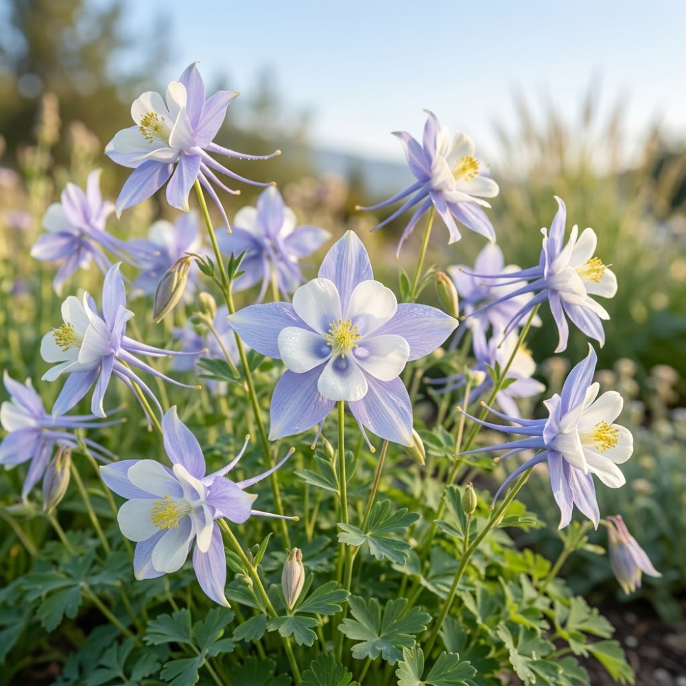 100 PCs Columbine Seeds for Planting, Non-GMO Heirloom Colorado Blue Seeds, Low Maintenance Cold-Hardy Blue & White Blooms for Yard Borders