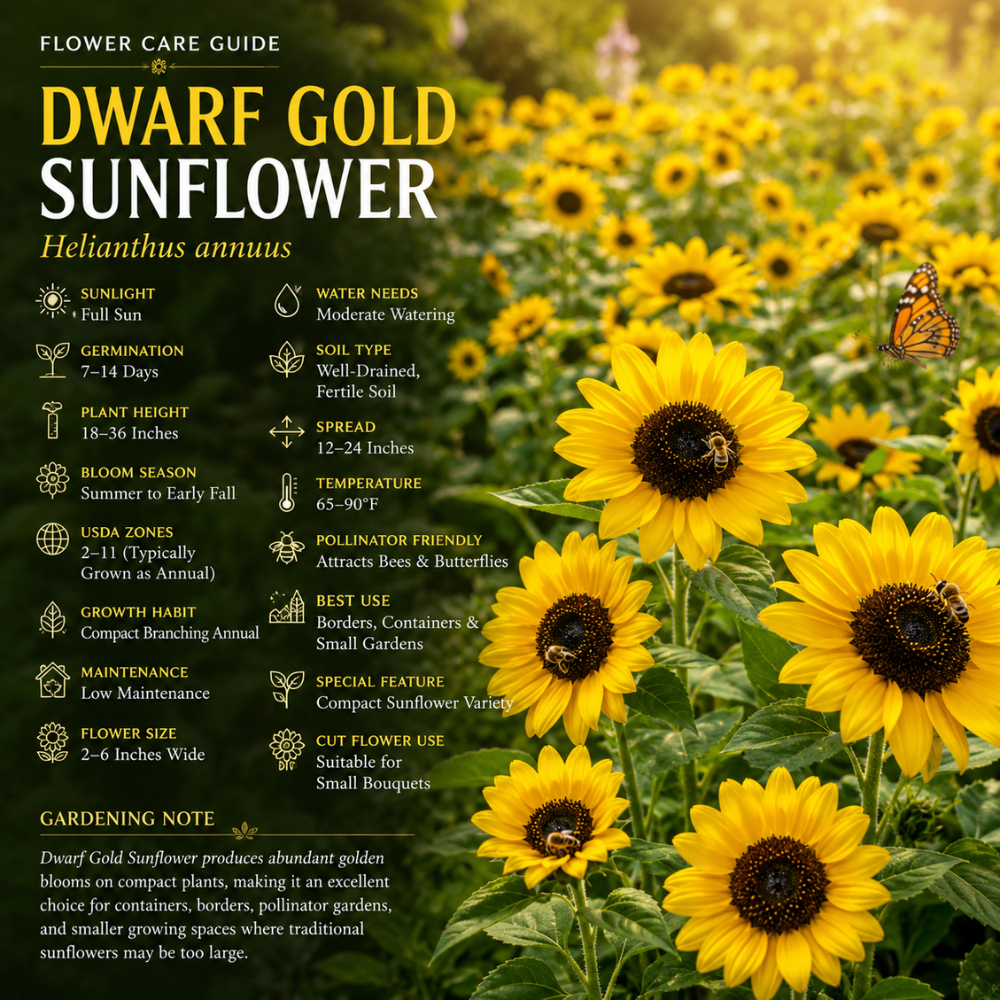 30 Pcs Dwarf Gold Sunflower Seeds, Heirloom Non-GMO Compact Flowers, Low Maintenance Golden Blooms for Patios