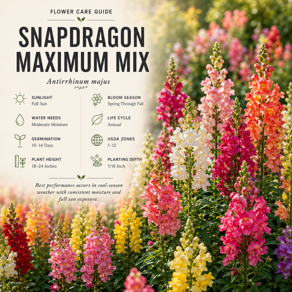 2000 Snapdragon Seeds Mix for Planting, High Germination Flower Seeds, Robust Low Maintenance Cut Flowers with Vibrant Colors for Garden Borders