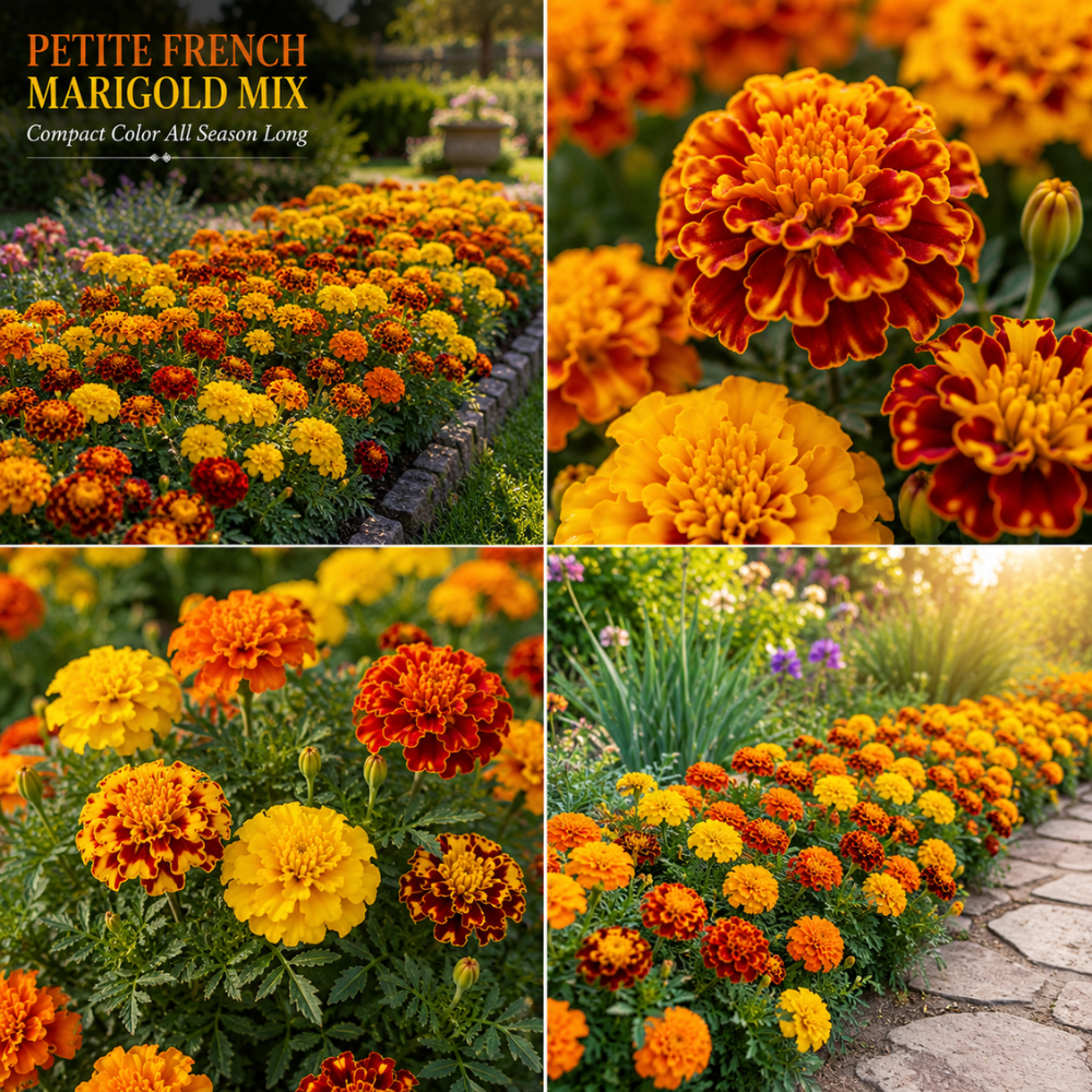 300 Pcs Petite French Marigold Seeds Mix for Planting Outdoors, Non-GMO Heirloom Dwarf Flowers, Low Maintenance Orange Yellow & Red Blooms for Yard Borders