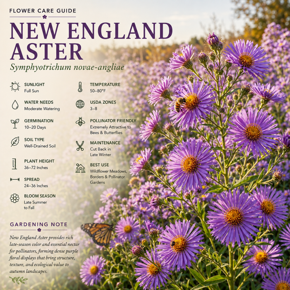 300 Pcs New England Aster Seeds for Planting Outdoors, Non-GMO Heirloom Perennial Flowers, Low Maintenance Purple & Pink Blooms for Fall Yard Borders