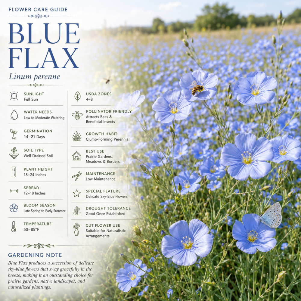 350 Pcs Blue Flax Seeds, Heirloom Non-GMO Perennial Flowers, Low Maintenance True Blue Blooms for Yard Borders