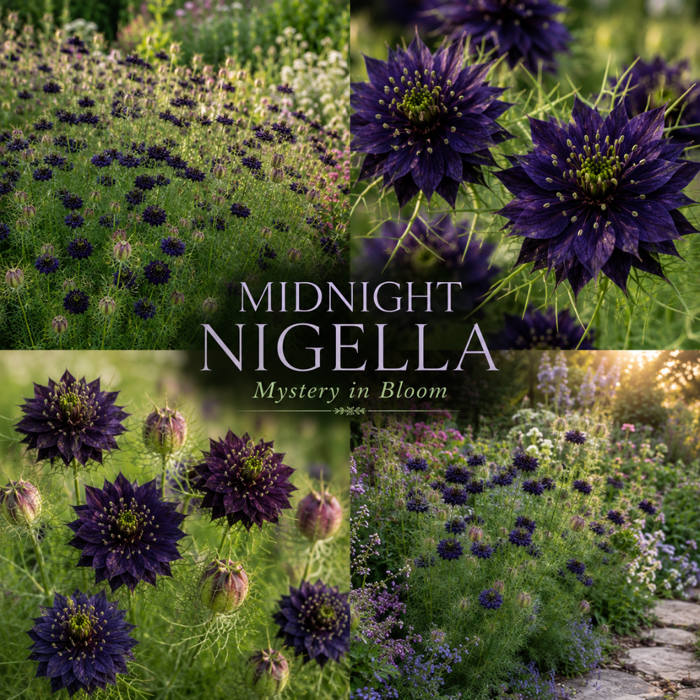 100 Pcs Midnight Nigella Seeds for Planting Outdoors, Non-GMO Heirloom Love in a Mist Flowers, Low Maintenance Dark Violet Blooms for Yard Borders