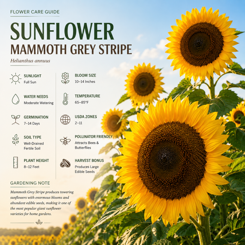 15 Mammoth Sunflower Seeds to Plant, Vigorous Non-GMO Heirloom Giant Flower Seeds, Sturdy Tall Stalks & Striking Large Yellow Blooms for Sunlit Yards