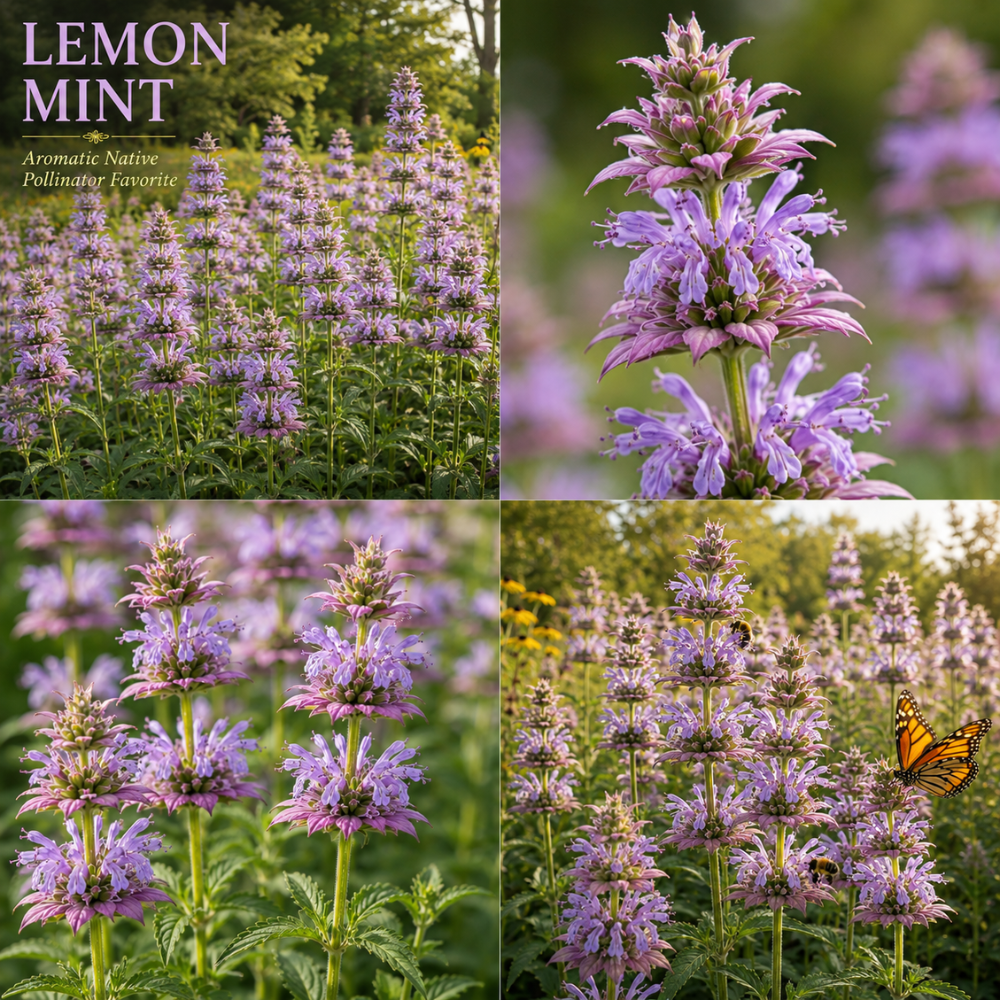 250 Pcs Lemon Mint Seeds for Planting Outdoors, Non-GMO Heirloom Herb Garden Seeds, Cold-Hardy Purple Horsemint Blooms for Yard Borders & Pollinators
