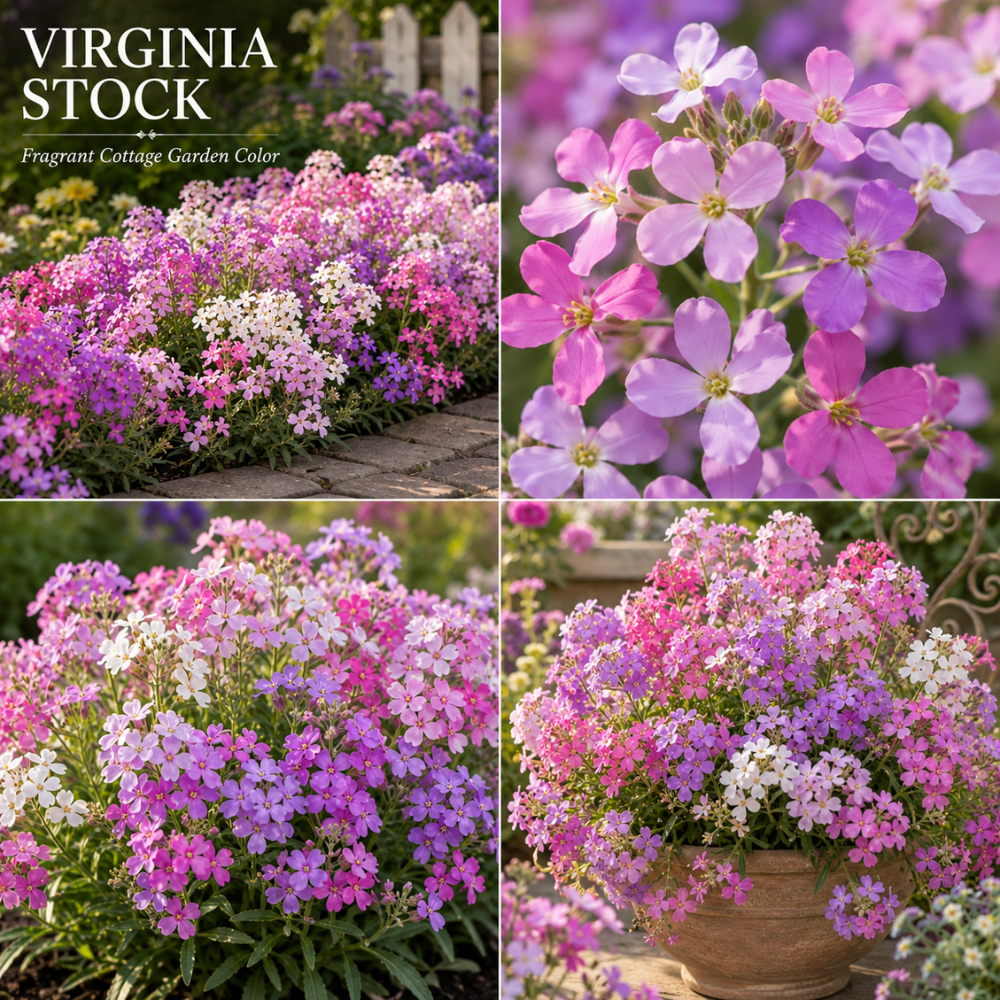 1000 Pcs Virginia Stock Seeds for Planting Outdoors, Non-GMO Heirloom Fragrant Flowers, Cold-Hardy Pink & Lilac Blooms for Yard Borders