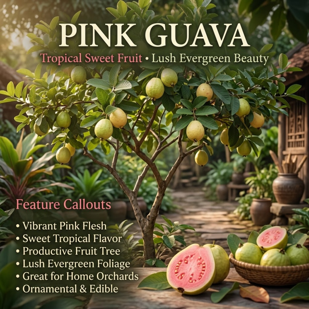 No Ship to CA, HI, AK, | Ruby Guava Tree for Planting in 3 Gallon Pot | Fresh Fruit 3 Ft Tall | Ideal Guava Tree Live Plant for Home Gardens & Patio Containers