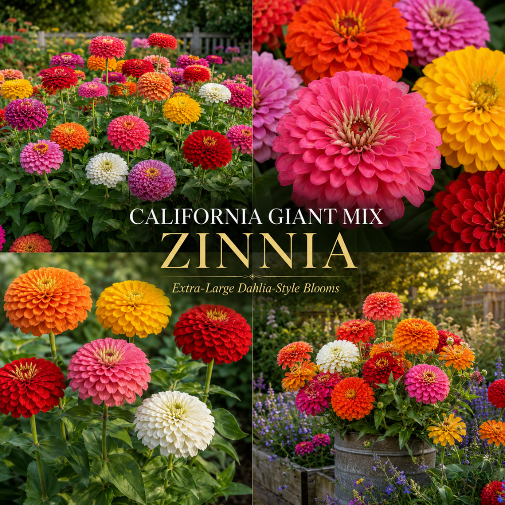 50 Dwarf Zinnia Seeds California Giant Mix for Planting Outdoors, Non-GMO Heirloom Flower Seeds, Sturdy Tall Stems & Striking Massive Blooms for Cutting Gardens