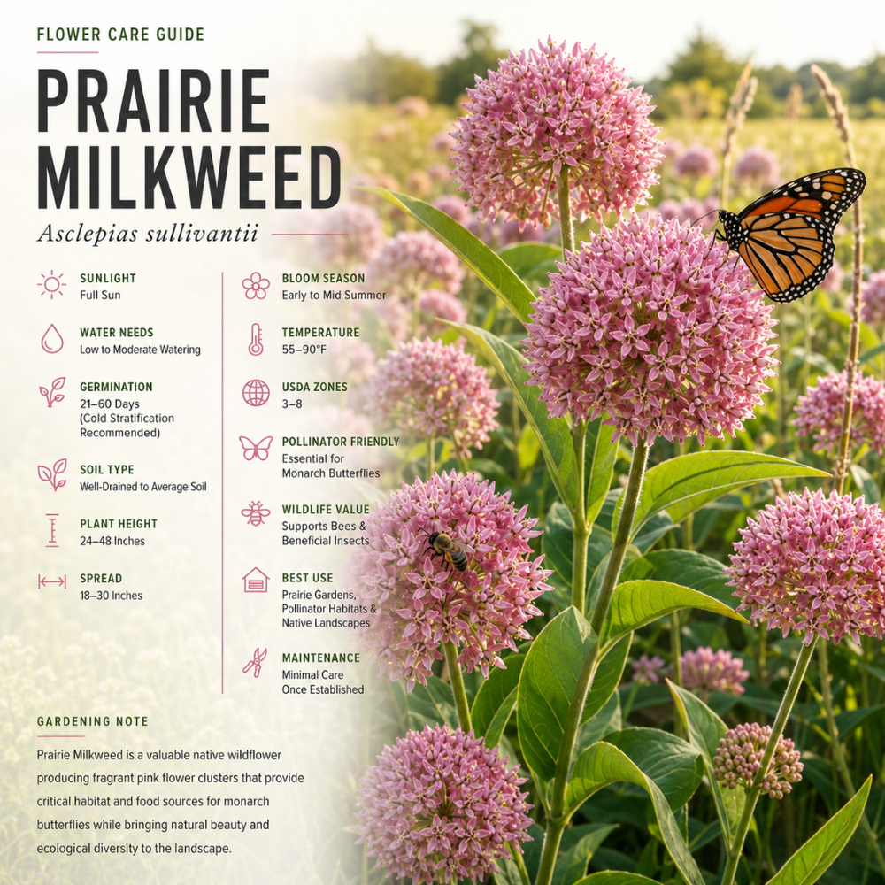 20 Pcs Milkweed Seeds for Planting, Prairie Heirloom, Vigorous Perennial Flowers Yielding Striking Blooms for Backyards