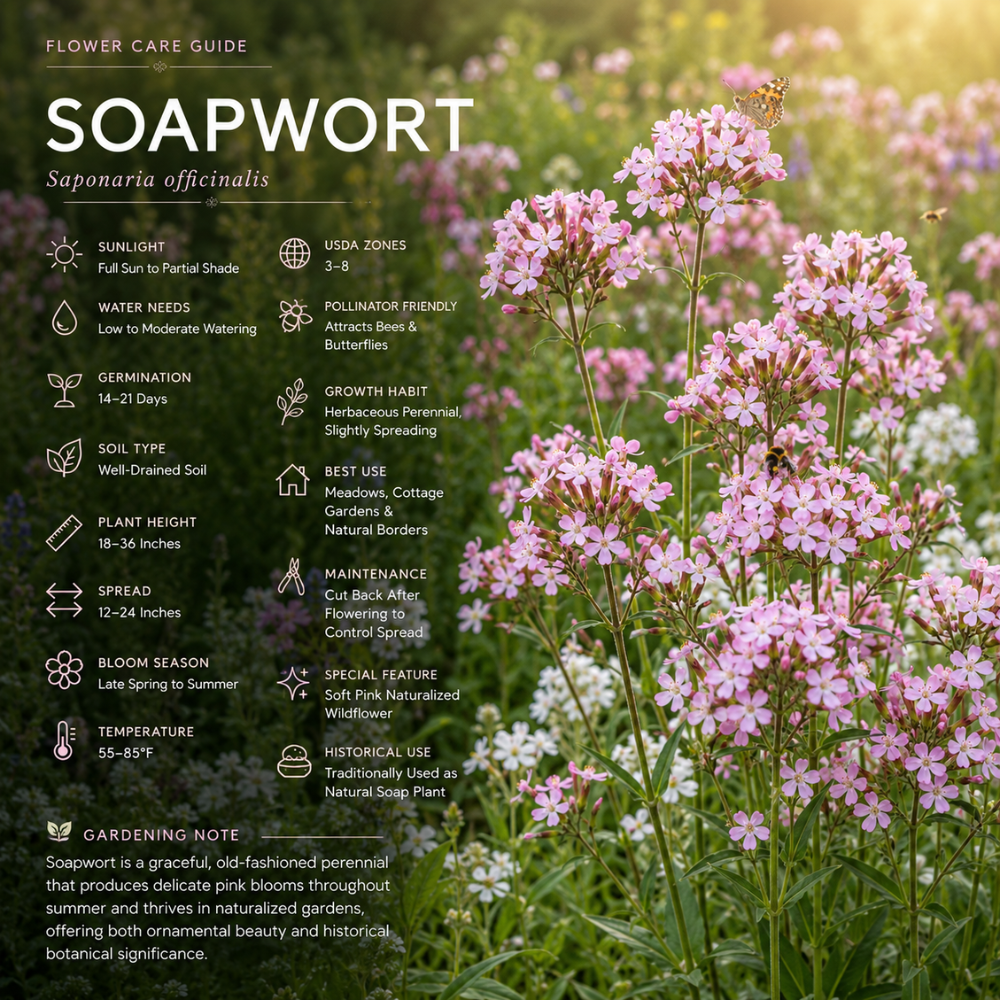 300 Pcs Pink Rock Soapwort Seeds, Heirloom Non-GMO Perennial Ground Cover, Low Maintenance Trailing Blooms for Yard Borders
