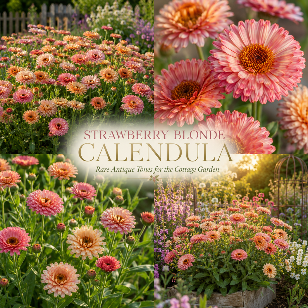 25 Pcs Strawberry Blonde Calendula Seeds, Heirloom Non-GMO Edible Flowers, Low Maintenance Peach & Pink Blooms for Yard Borders