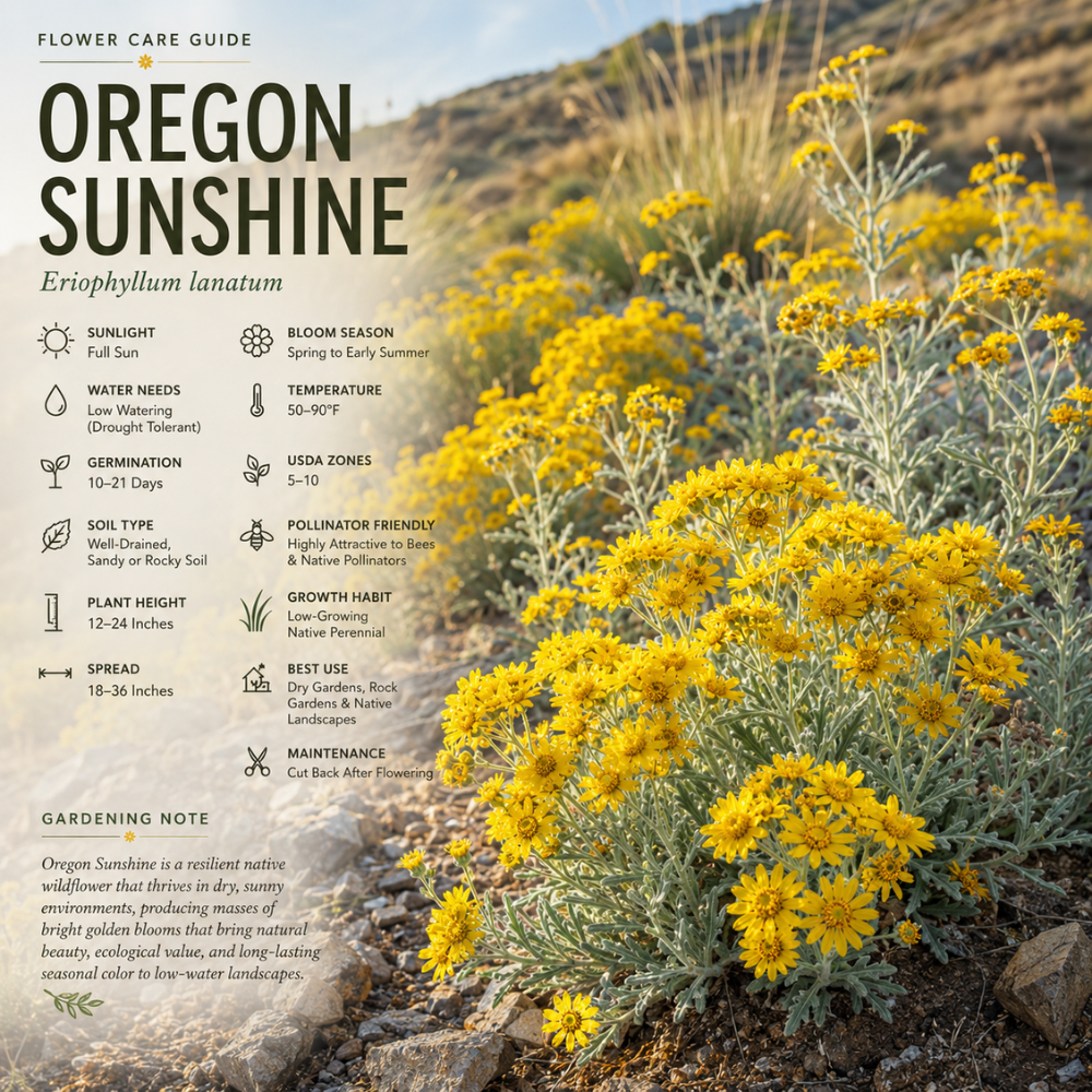 100 Pcs Oregon Sunshine Seeds for Planting Outdoors, Non-GMO Heirloom Yellow Floral Ground Cover, Cold-Hardy Blooms for Sunny Borders