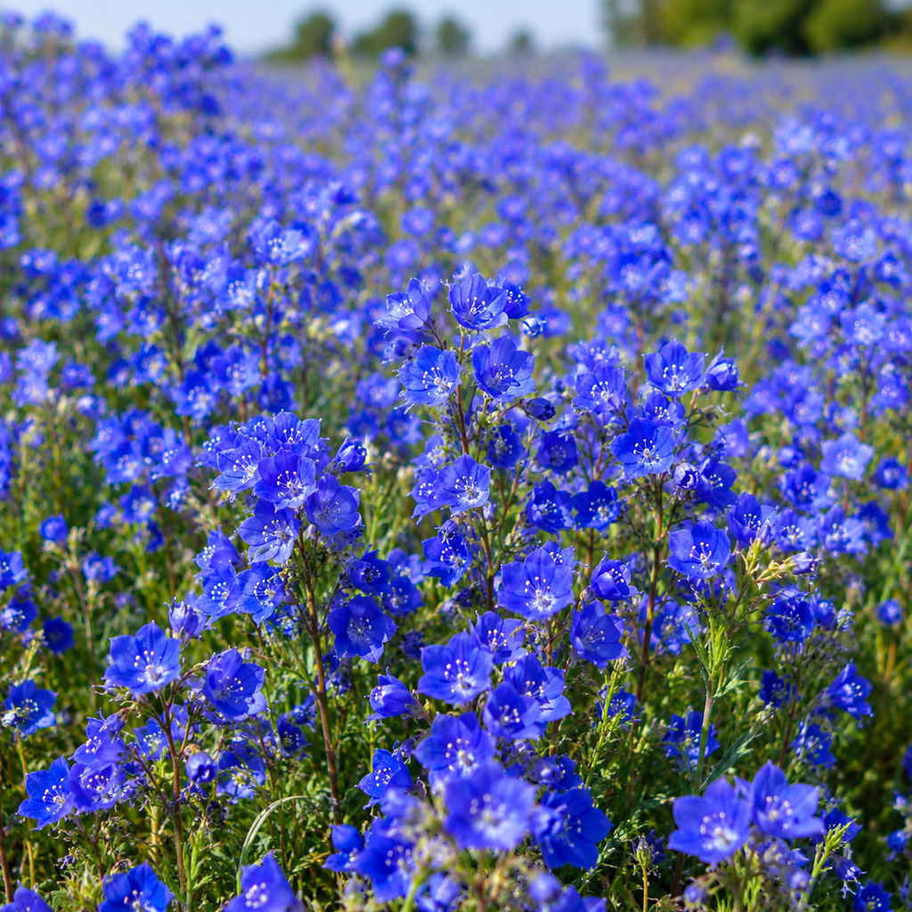 1000 California Bluebell Seeds, Non-GMO, Fast Growing Phacelia Campanularia Flower Seeds, High-Yield Deep Blue Bell-Shaped Blooms, for Outdoor Planting