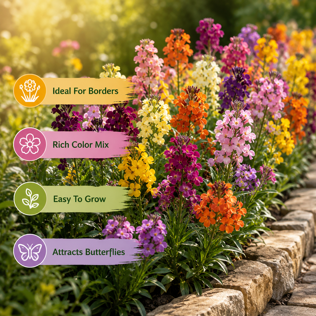 300 English Wallflower Seeds, Non-GMO Cheiranthus cheiri Seeds, Highly Fragrant Sunset Multi-Color Perennial Wildflower for Rock Gardens
