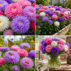 100 Crego Mix Aster Seeds, Non-GMO Callistephus chinensis Seeds, Heirloom, Vibrant Multi-Color Fluffy Feathered Blooms for Cut Flower Garden