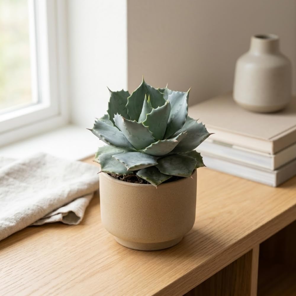 2 Live Succulent Plant, Variegated Agave in 4 Inch Pot, Dwarf Agave Isthmensis Plant for Living Rooms & Patio, Easy to Care Drought Tolerant Decor