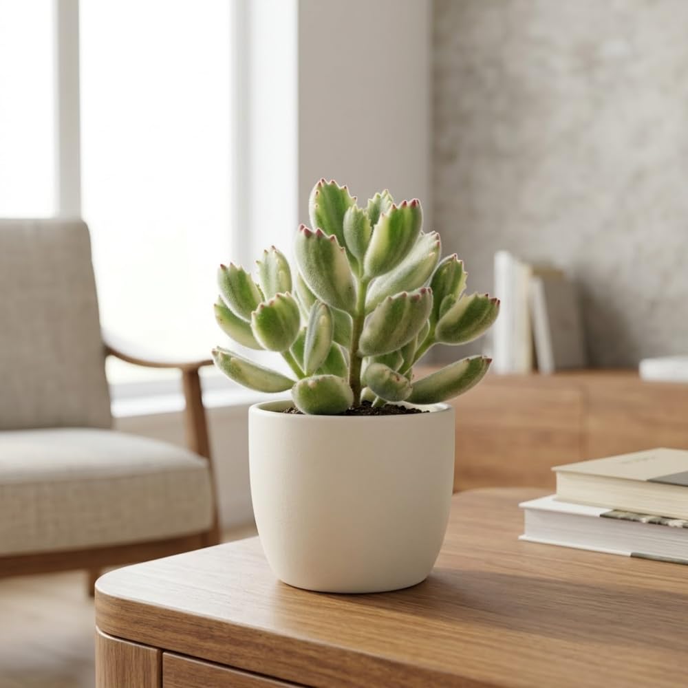 Live Succulent Plant, Variegated Bear Paws in 4" Pot, Vigorous Potted Cotyledon Tomentosa, Low Maintenance Plant for Home Office & Desk Decor