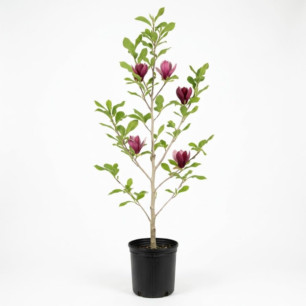 Saucer Magnolia Tree Live Plant, Well-Rooted 12-18" Potted Plant in Gallon Pot, Cold-Hardy Spring Blooming Tree for Sunny Patios and Landscapes