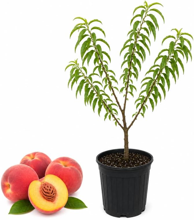 (No Ship to CA,HI,AK) Flordaking Peach Tree Live Plant in 3 Gallon Pot, 3 Ft Tall Fruit Bearing Tree, High Yield, Sweet & Juicy Peaches, Ideal for Orchards, Garden & Outdoor Planting