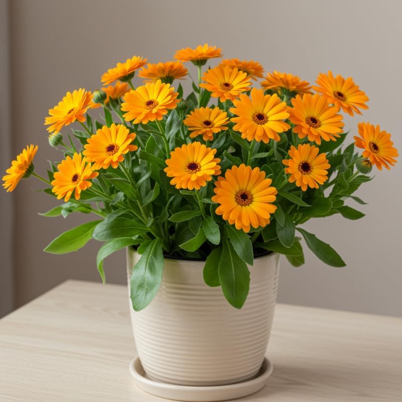 2 Orange Calendula Plants Live, 3-4 Inch Bare Root Size, Low Maintenance Flowering Herb for Sunny Landscapes and Pots